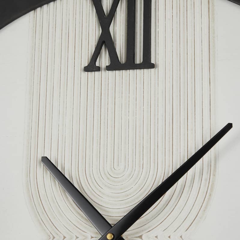 Wood Geometric Art Deco Inspired Line Art Decorative Wall Clock with Black Accents - White - Roche River Decor