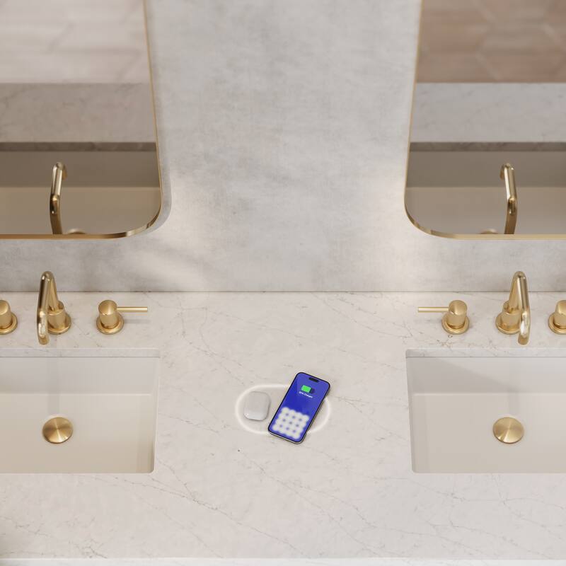 Brittany 72" Double Vanity, Victory Blue w/ 3 CM Eternal Jasmine Pearl Silestone Top w/FreePower Wireless Charger