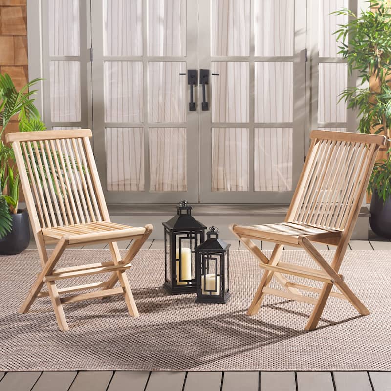 SAFAVIEH Outdoor Patio Furniture Marcus Solid Teak Wood Folding Chair (Set of 2) - 19"W x 23"D x 35"H - Natural