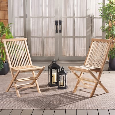 SAFAVIEH Outdoor Patio Furniture Marcus Solid Teak Wood Folding Chair (Set of 2) - 19"W x 23"D x 35"H