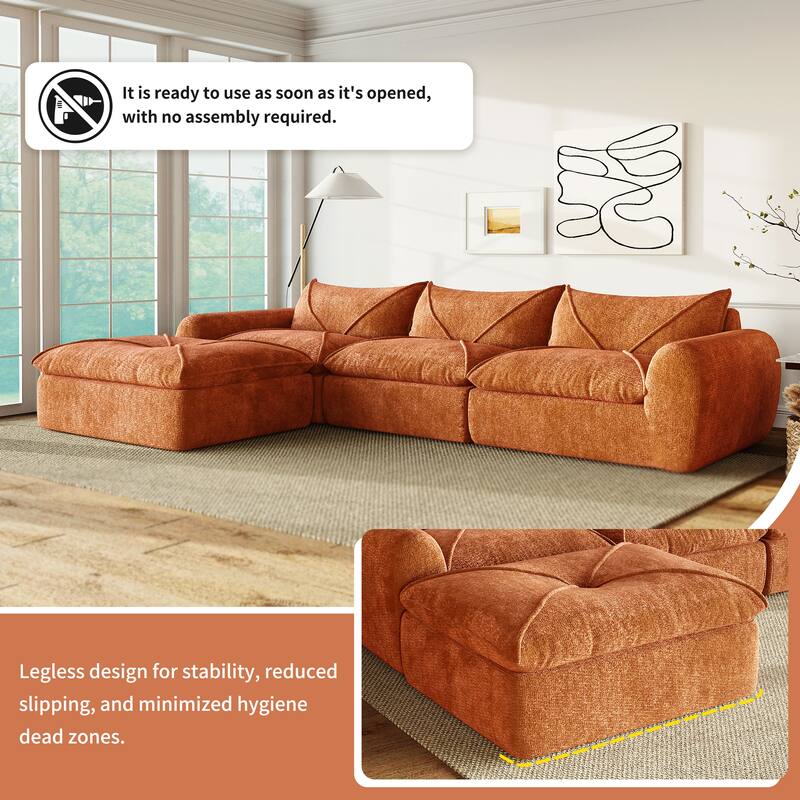 L-Shape Sectional Sofa with Ottoman, Chenille Sofa with Integrated Backrest & Seat Cushion, Fully Compressed Foam 4 Seat Sofa