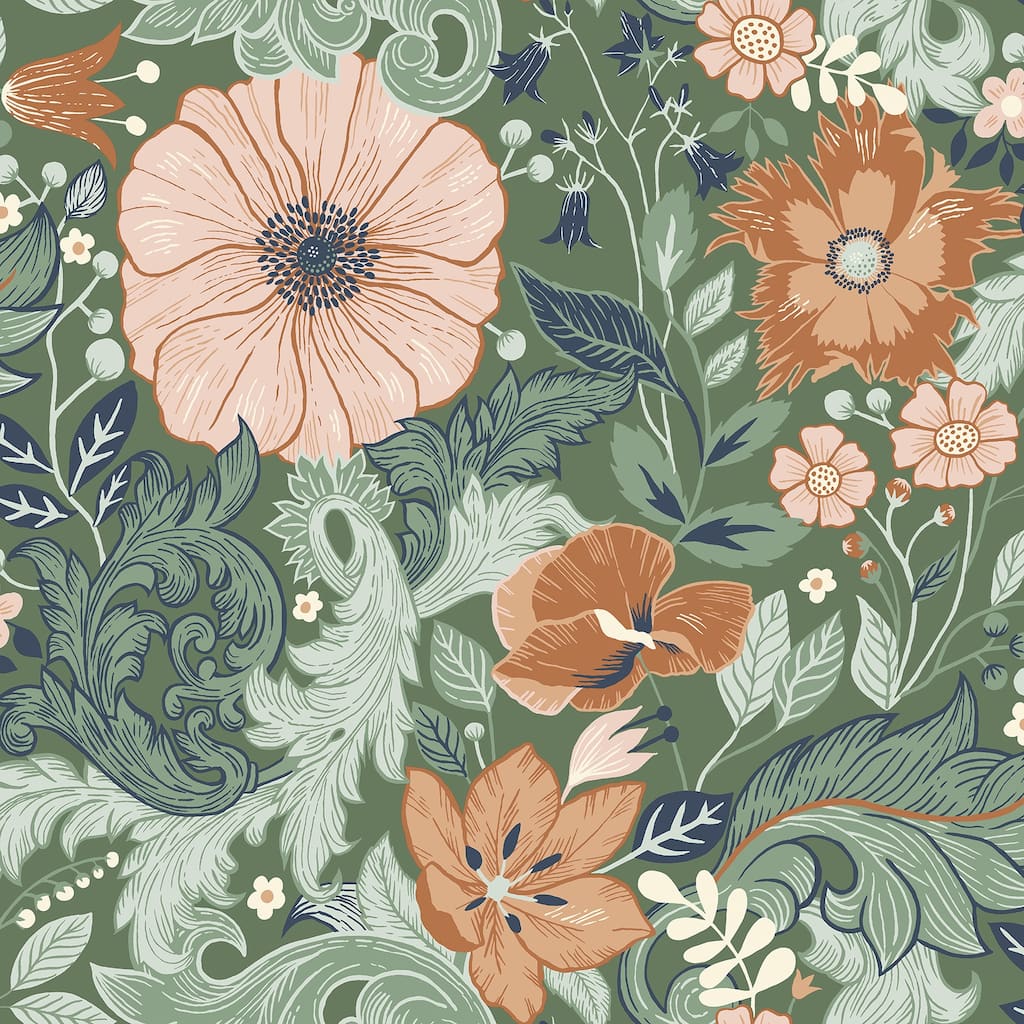 A-Street Prints Victoria Green Floral Nouveau Wallpaper