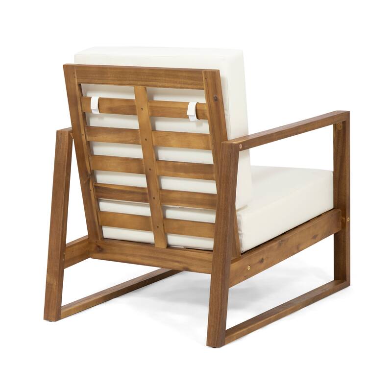 Roomfitters Modern Outdoor Wooden Club Chair with Clean-Line Frame and Weather-Resistant Cushions