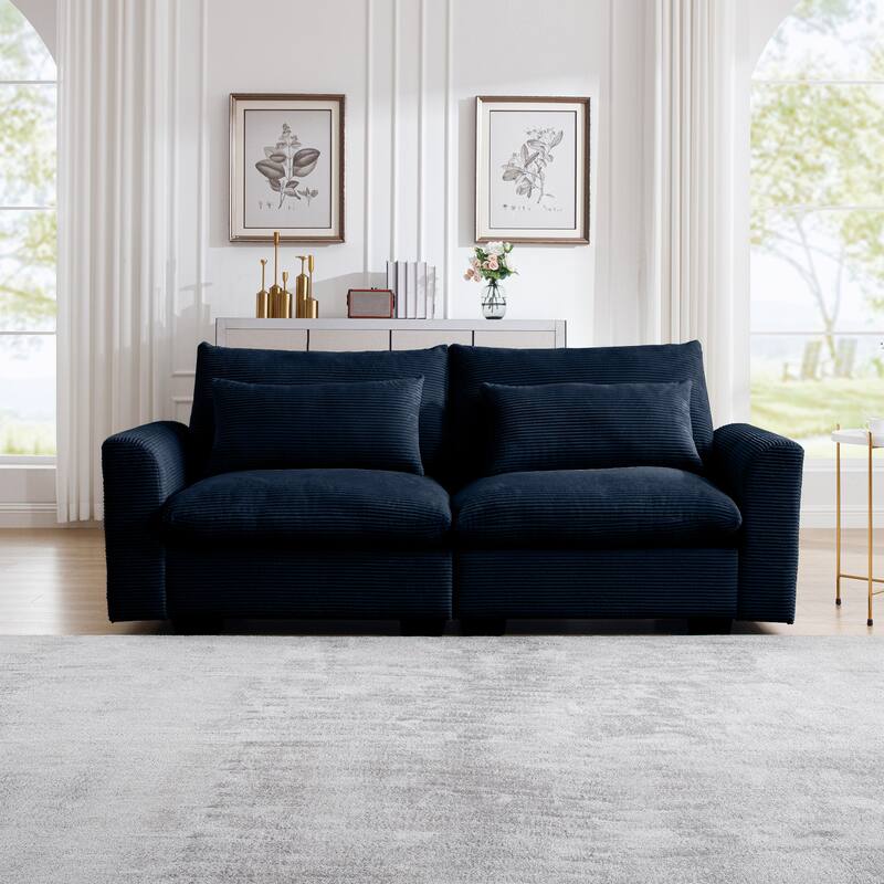 86.6" Luxury Loveseat, Corduroy Upholstered Sofa 2 Seater Couch with Armrests for Living Room, Bedroom, Apartment - Blue
