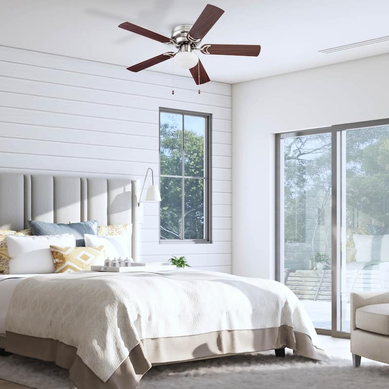 44" Prominence Home Alvina Satin Nickel Traditional Indoor LED Ceiling Fan with Light, Pull Chain