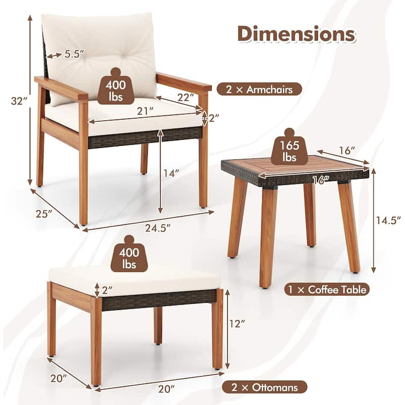 5PCS Rattan Patio Conversation Set Wicker Chairs Outdoor Furniture Set