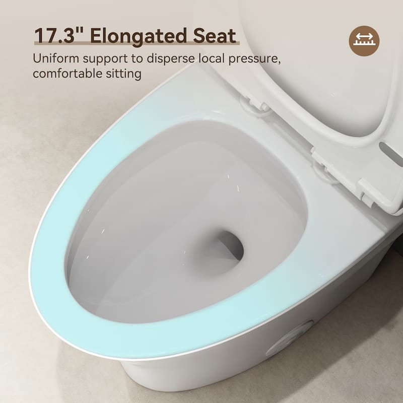 HOROW 1 Piece Dual Flush Elongated Toilet White 0.8/1.28 GPF Seat Included - N/A