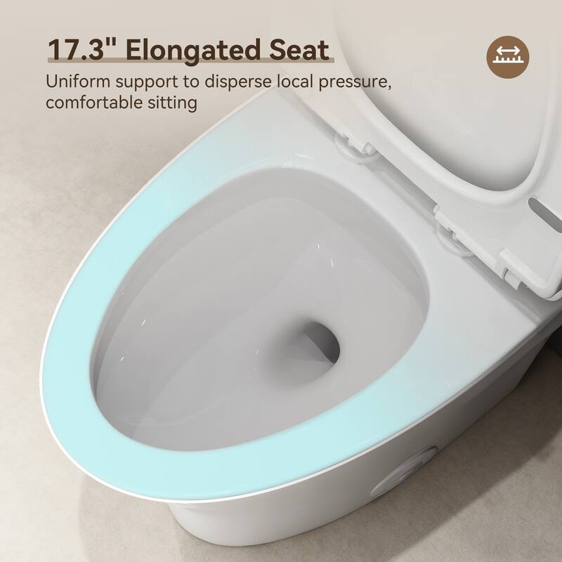 HOROW One Piece Dual Flush Elongated Toilet in White Skirted Design 12 Inch Rough In with Seat Included - N/A