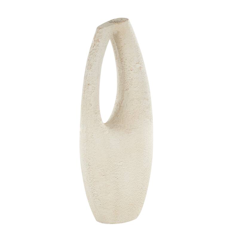 Cream Paper Mache Curved Cutout Abstract Decorative Vase with Brown Distressed Texturing