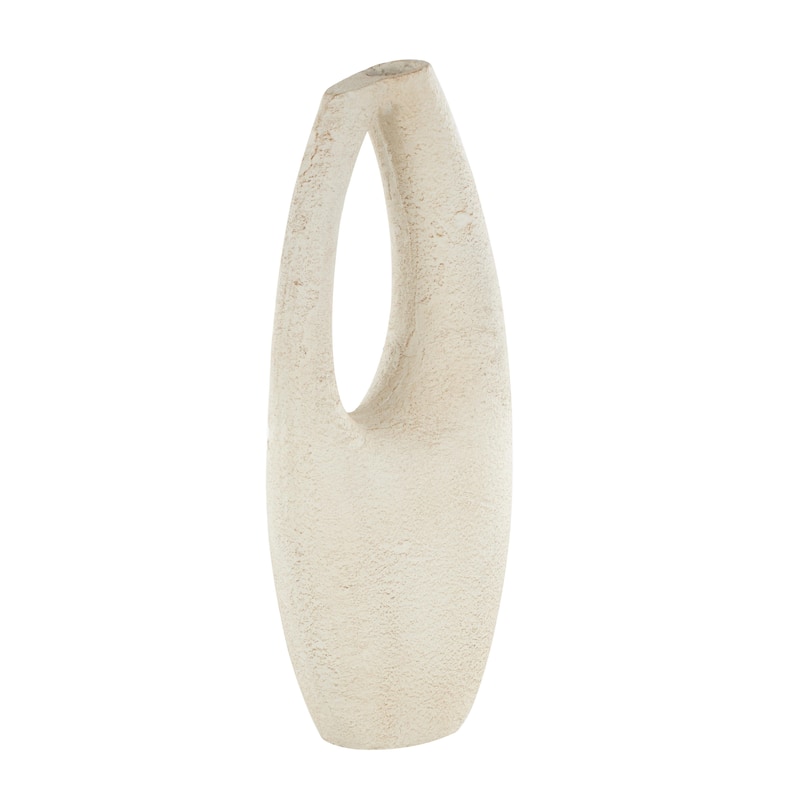 Paper Mache Abstract Curved Cutout Decorative Vase with Brown Distressed Texturing - Cream - Roche River Decor