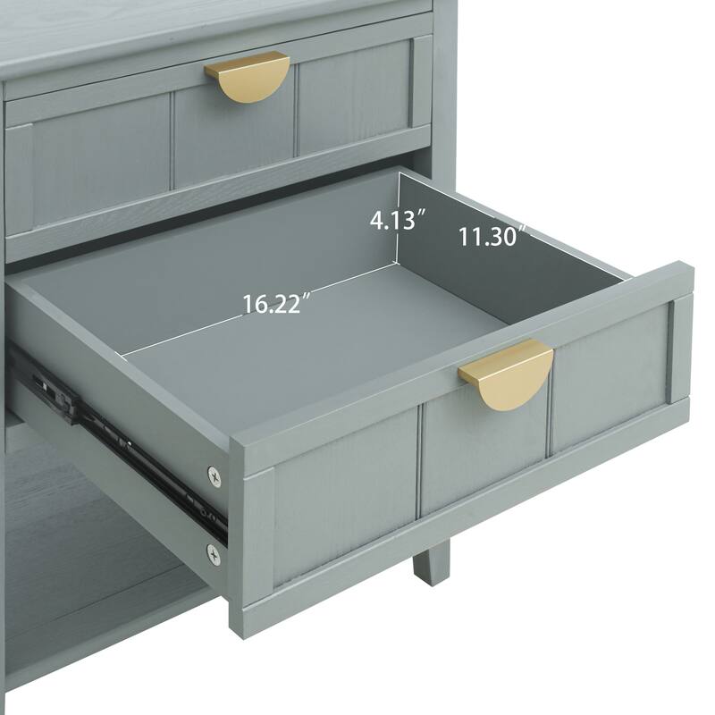 2 Drawer Side Table,American Style,End Table,Suitable For Bedroom, Living Room, Study