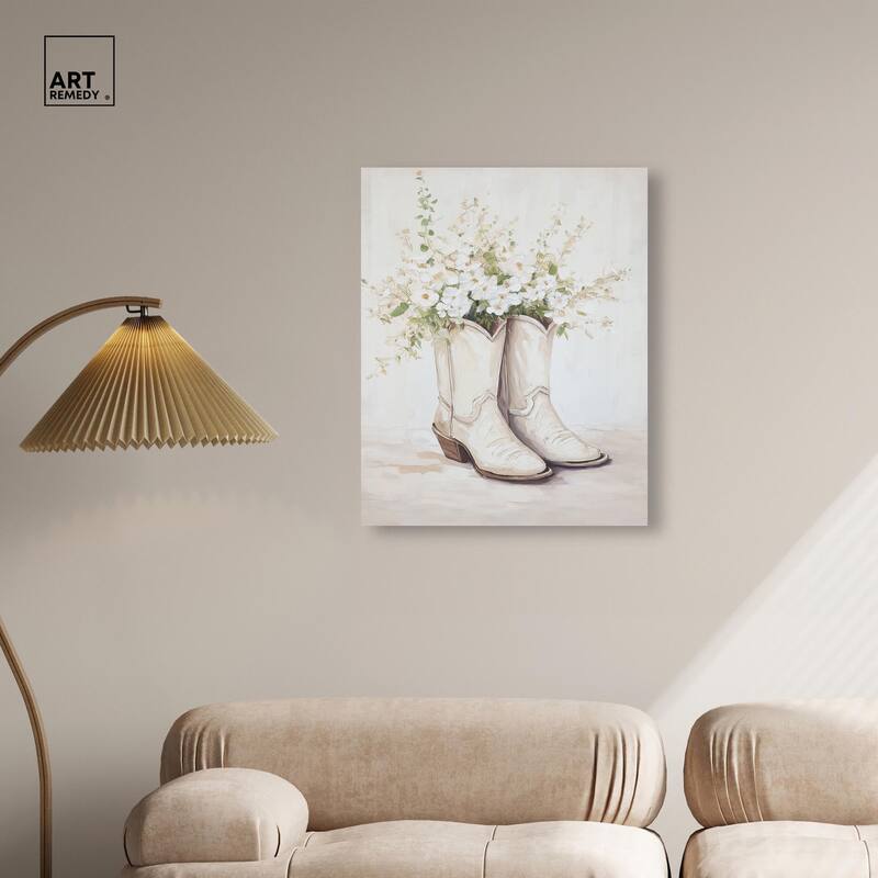 Prairie Bloom Boots Canvas by Art Remedy, Gallery Wrapped