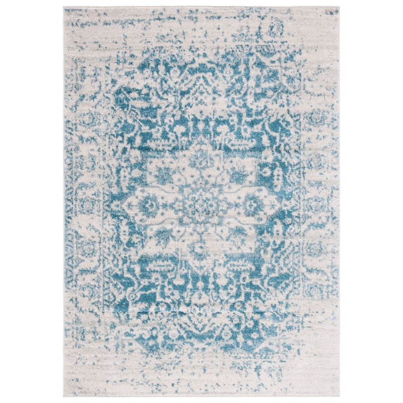 SAFAVIEH Madison Snowflake Medallion Rustic Farmhouse Distressed Rug - 5'3" x 7'6" - Teal/Ivory - Rectangle