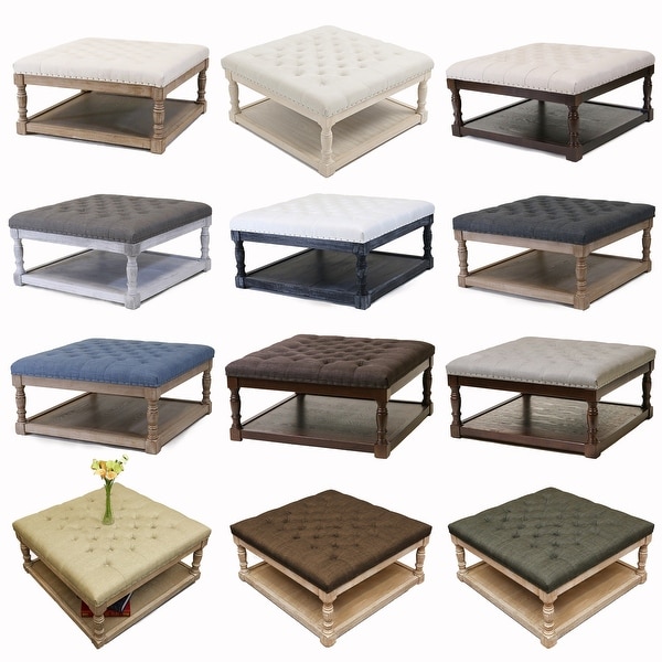 Cairona Tufted Textile 34 inch Shelved Ottoman Table On Sale