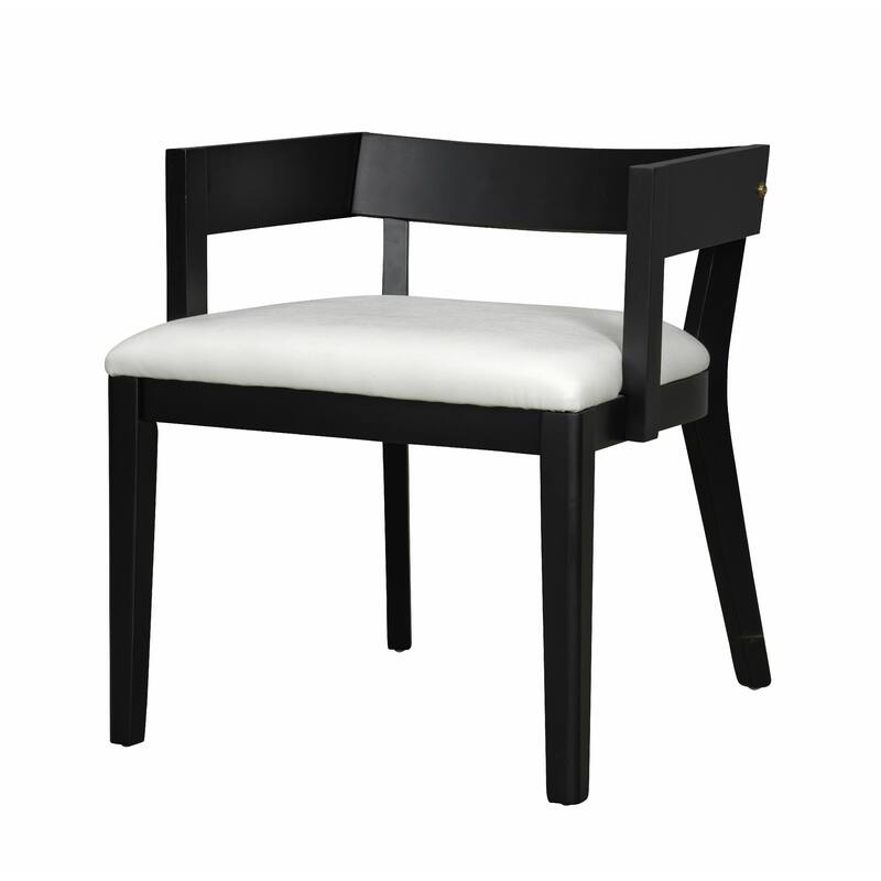 Modern Dining Chairs Set of 2 - Black Wood & White PU Leather - Set of 2
