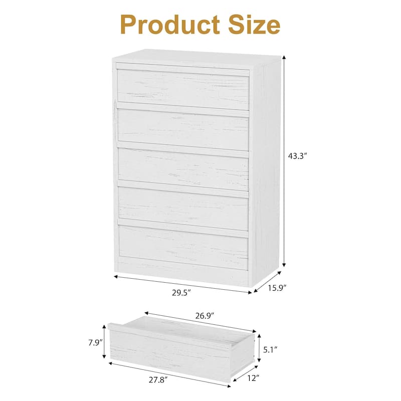 5/7 Drawer Dresser for Bedroom, Modern 5 Chest of Drawers Tall with Large Drawers Storage, Wooden Dresser Organizer