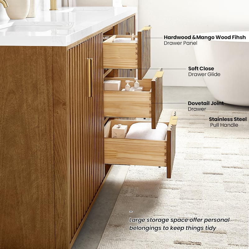 Bangkok Bath Vanity with White Grain Stone Top, no Mirror