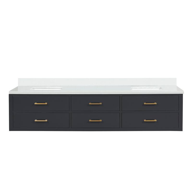 Castor 60 in W x 22 in D Black Double Bath Vanity and White Quartz Top