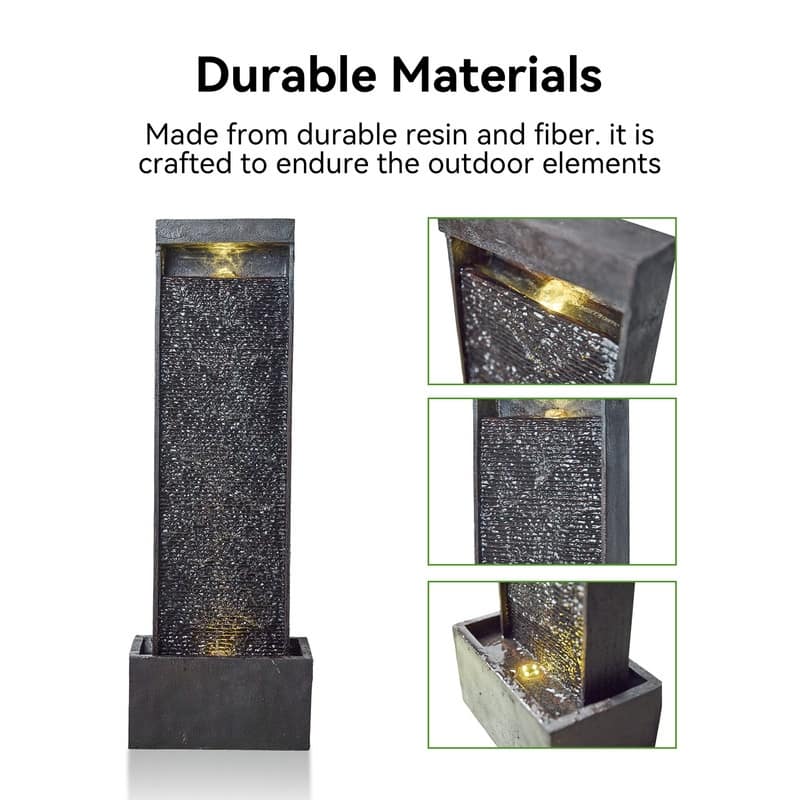 Vbal Modern Minimalist Water Curtain Outdoor Fountain with Base and LED Lights