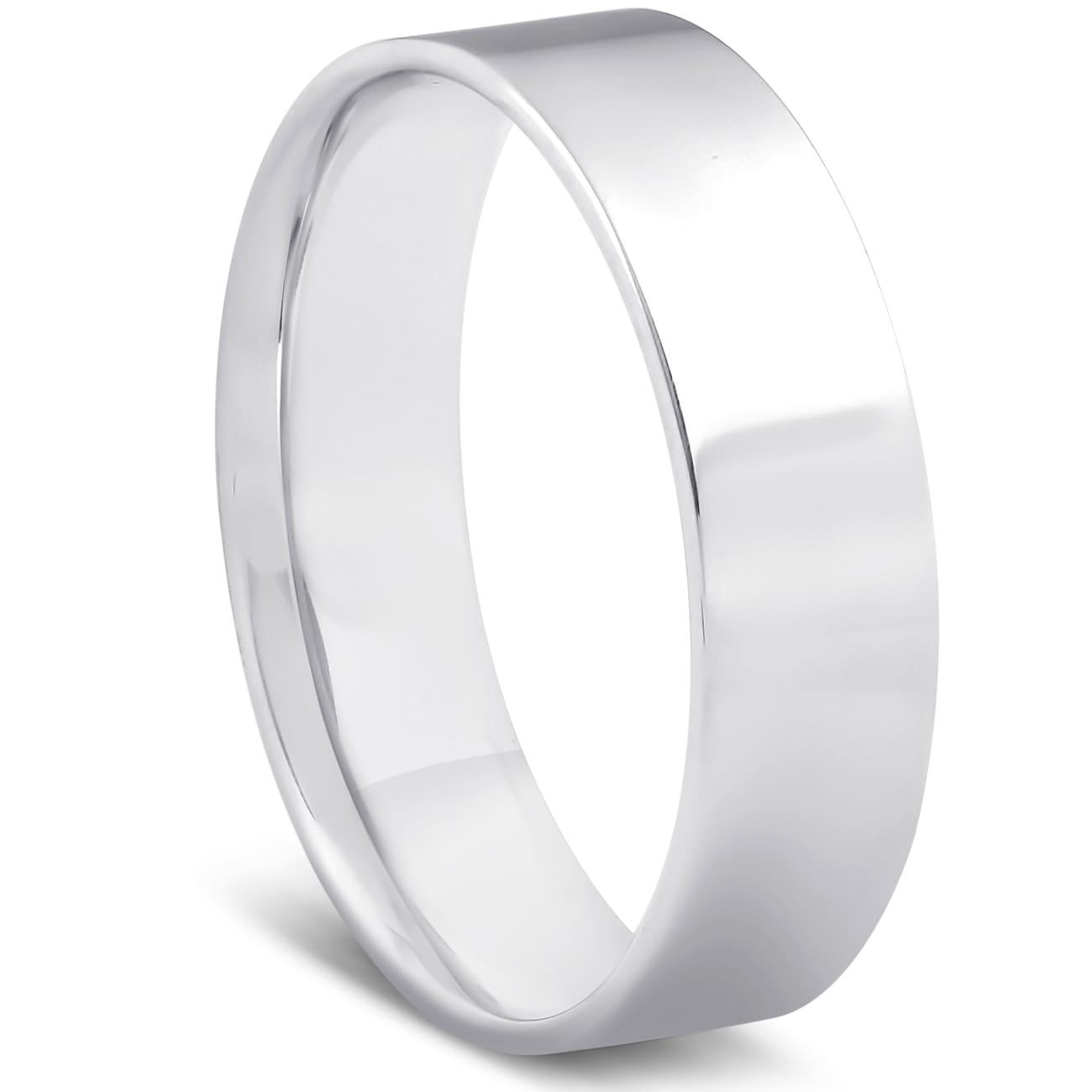 Bliss Diamond 10k White Gold 6MM Comfort Fit Flat Mens High Polished Wedding Band