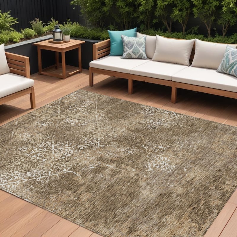 HomeRoots Floral Transitional Rectangle Outdoor Rug - 9' X 12'