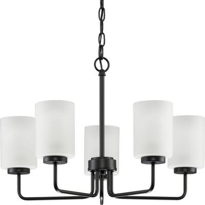 Merry Collection 5-Light Etched Glass Matte Black Chandelier Light - 22.12 in x 22.12 in x 14.75 in