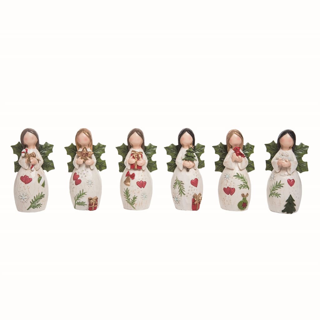 Transpac Resin 4.21 in. Multicolor Christmas Blessed Angels Set of 6