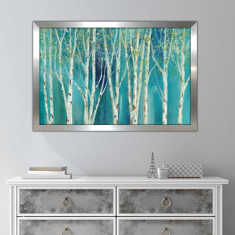 "Birch on Blue (Horizontal)" by Nan Print on Acrylic