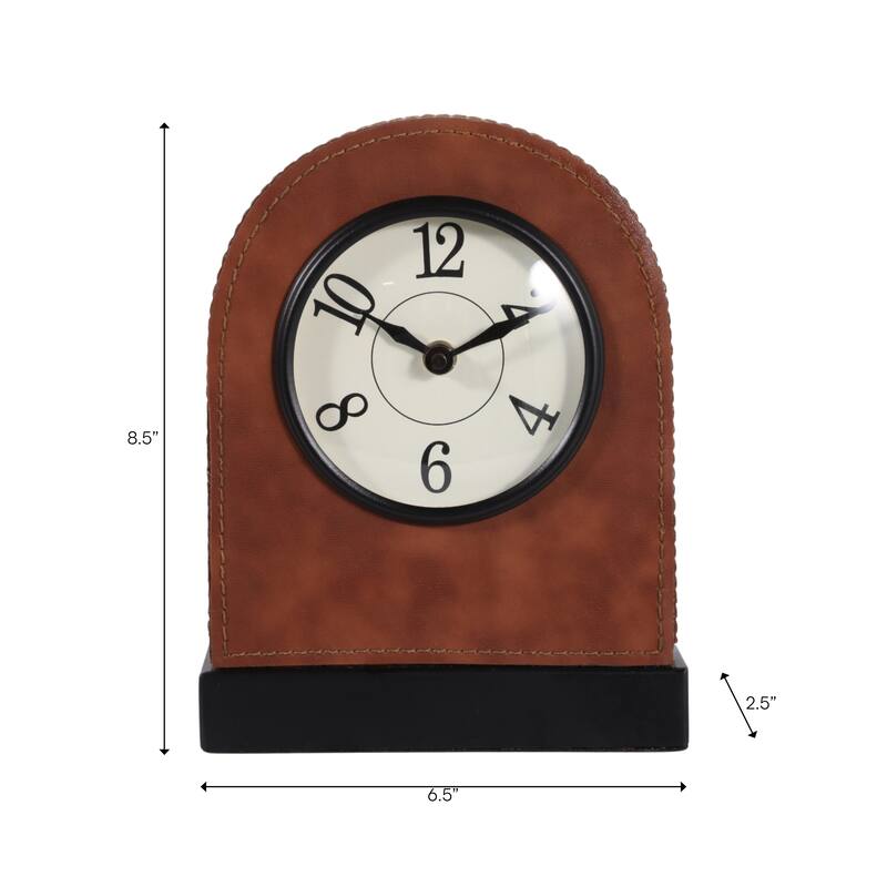 Decorative Faux Leather Tabletop Clock - 9", Brown & White - 8.25"