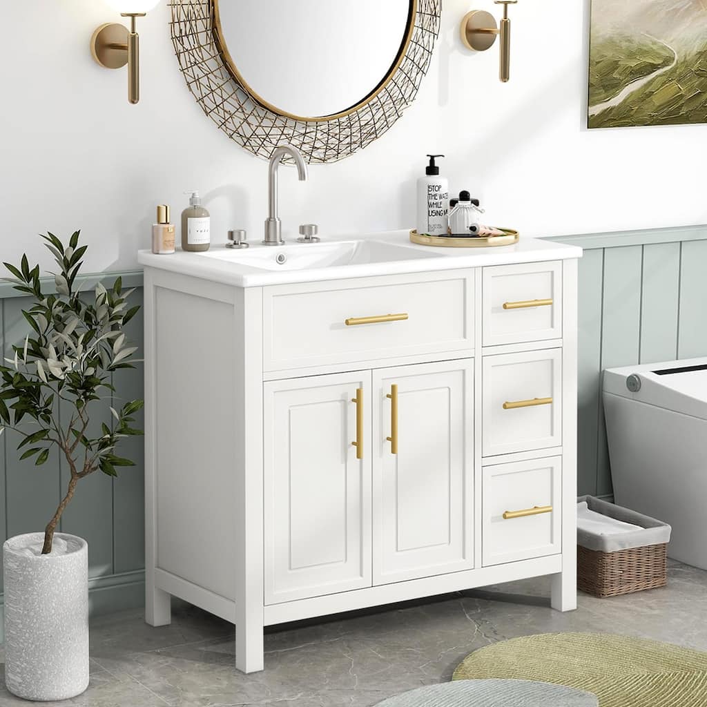 36" Bathroom Vanity with Sink Top,Solid Wood,MDF Boards