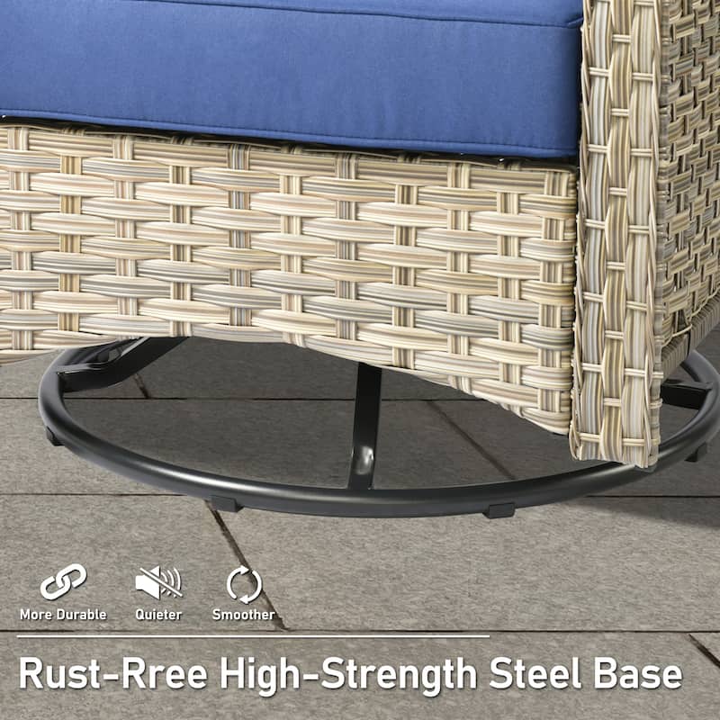 HOOOWOOO 5-piece Rattan Outdoor Furniture Patio Swivel Chair Chat Set with Ottoman