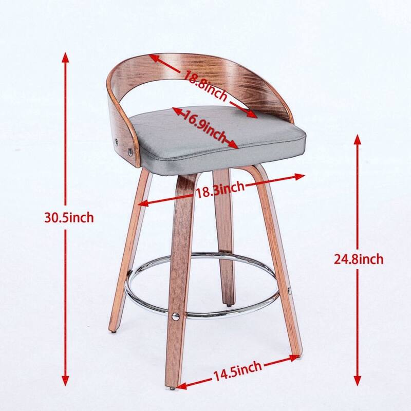 Set of 2 Wood Bar Stools with Soft Cushion Seat