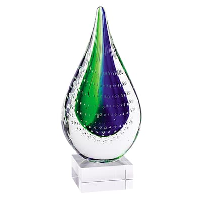11" Mouth Blown Teardrop Centerpiece on Crystal Base