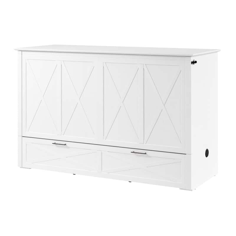 Bestar Key West 65W Queen Murphy Cabinet Bed with Drawer and Mattress