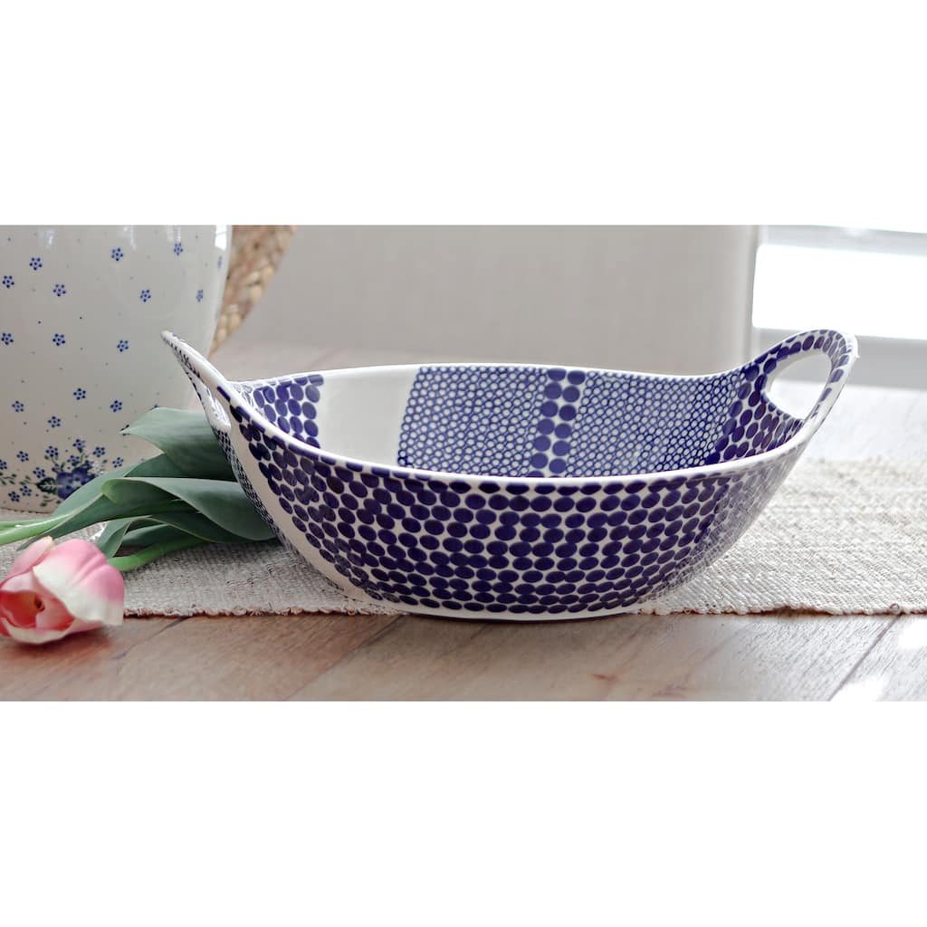 Blue Rose Polish Pottery 1813 Zaklady Small bowl with Handles