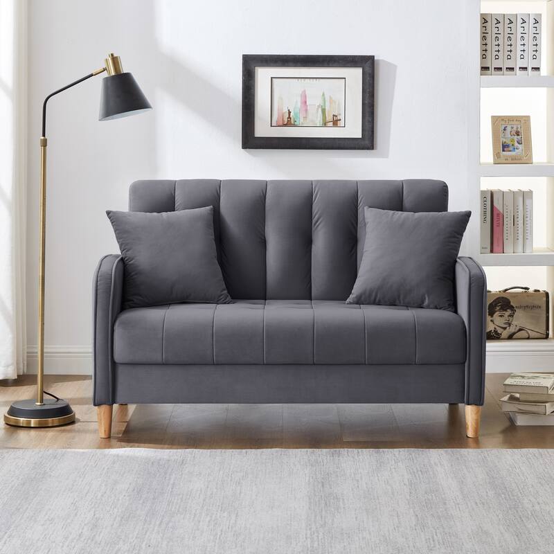 Modern Loveseat, Velvet Tufted Couch Upholstered Futon Sofa with 2 Tufted Pillow for Living Room 2-seat Armchair