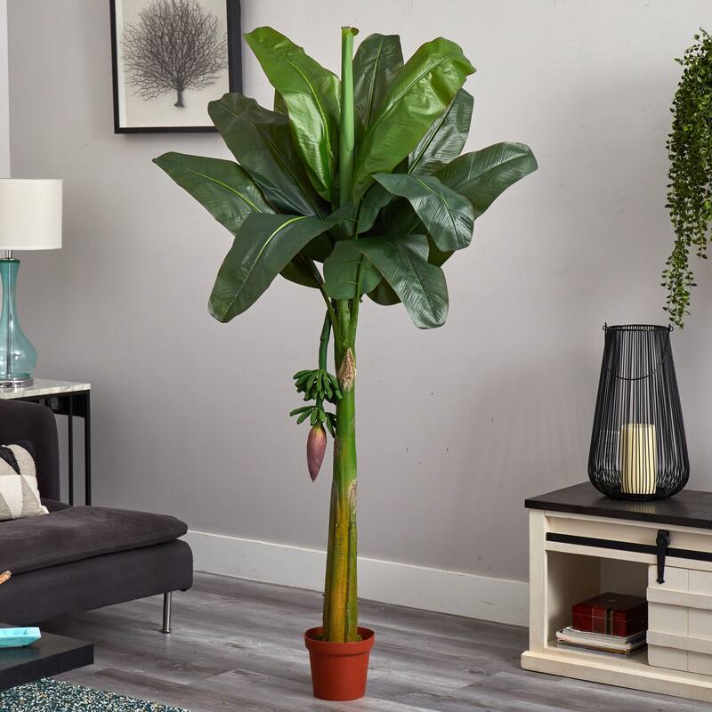 Banana Silk Tree 6Ft Real Touch - Modern Home Decor Accent Plant, Adjustable Green Leaves, Realistic Faux Tree - 6ft.