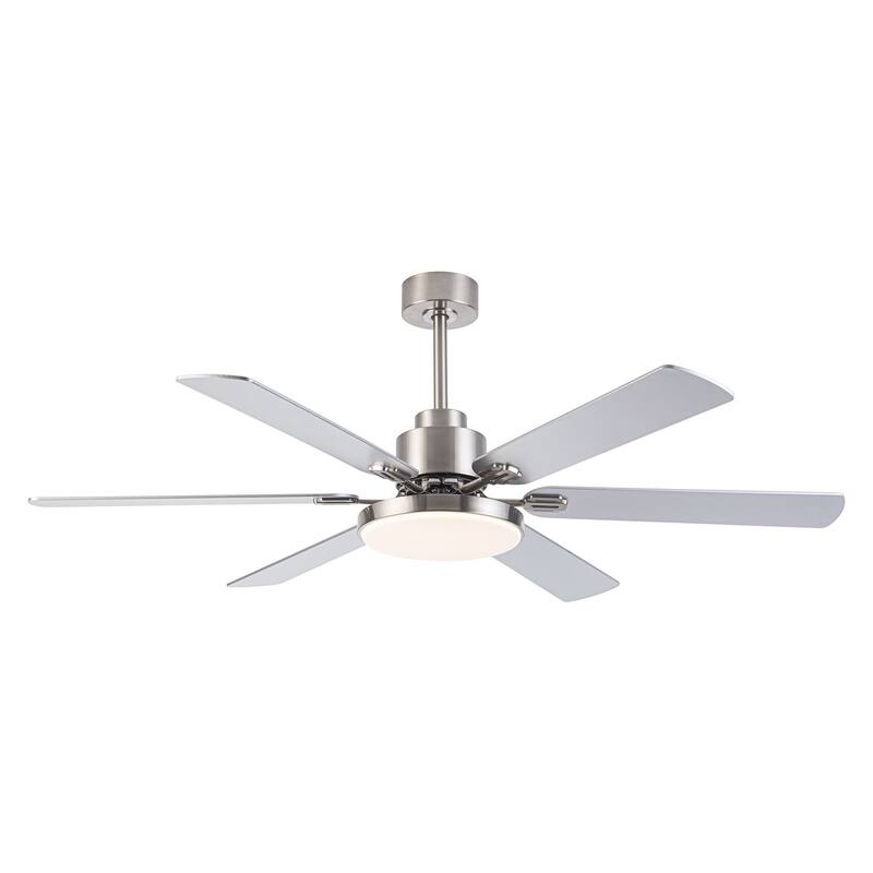 60-inch Modern Brushed Nickel 6-Blade LED Ceiling Fan with Light and Remote