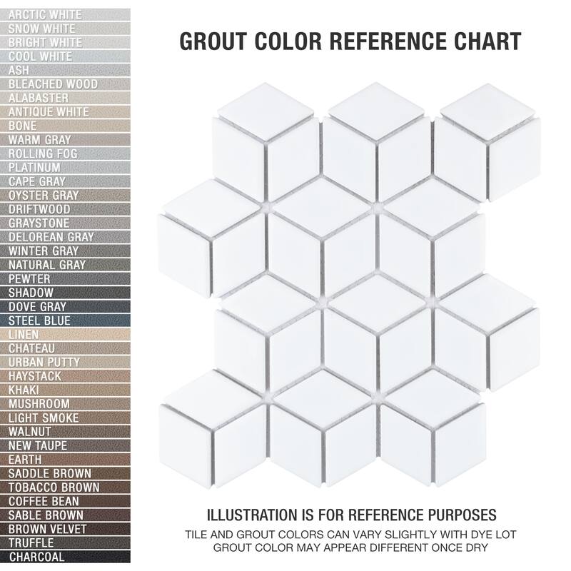 Merola Tile Hudson Rhombus Glossy White 10-1/4" x 11-3/4" Porcelain Mosaic Floor and Wall Tile