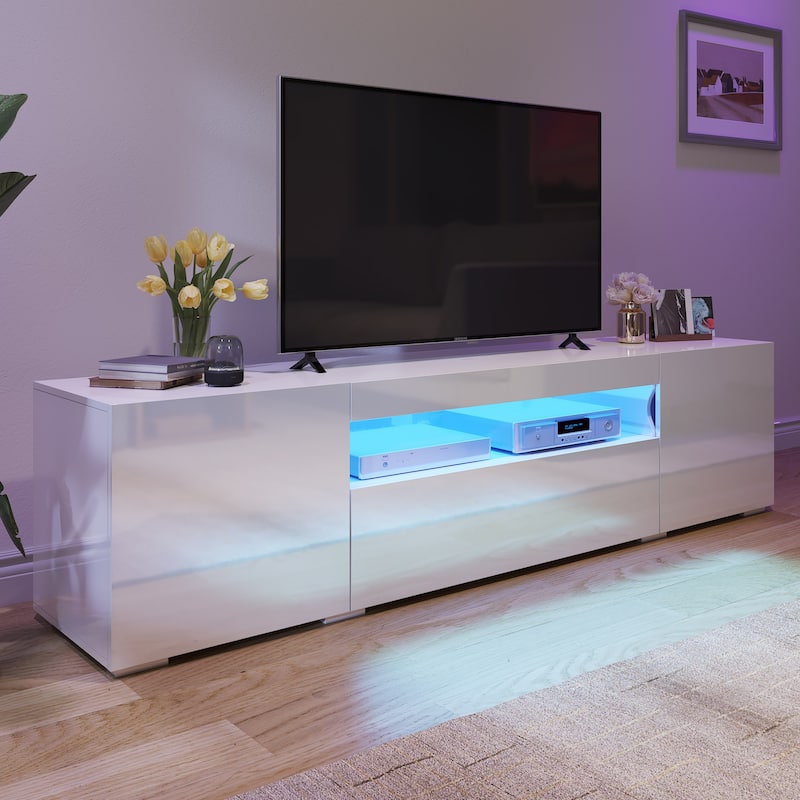 Moasis 70-inch High Glossy Wood TV Stand LED Entertainment Center Media Console