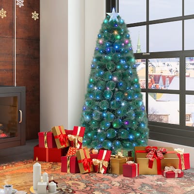 Gymax 5/6/7 FT Pre-Lit Fiber Optic Christmas Tree Artificial Christmas