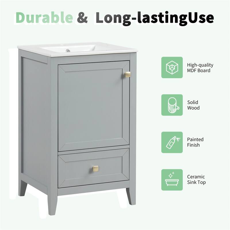 20" Bathroom Storage Vanity Cabinet with Ceramic Sink, Rack and Drawer