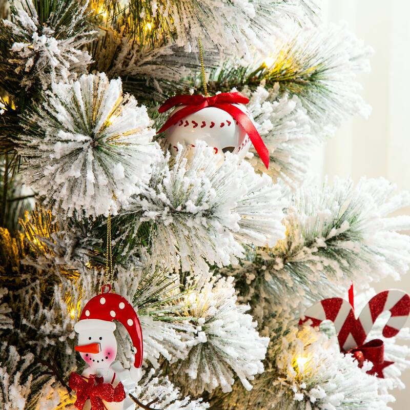 Glitzhome 6ft Pre-Lit Flocked Artificial Pine/Fir Christmas Tree 300 Warm White Lights