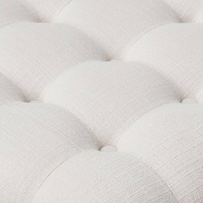 Button-Tufted Upholstered Coffee Table Ottoman with Wooden Shelf – Square Fabric Ottoman