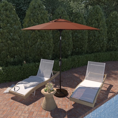 California Umbrella 7.5' Round Crank Lift Push Button Tilt Bronze Aluminum Patio Umbrella with Olefin Royal Blue Fabric