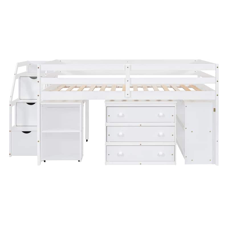Space-Saving Full Loft Bed with Desk, Storage Stairs