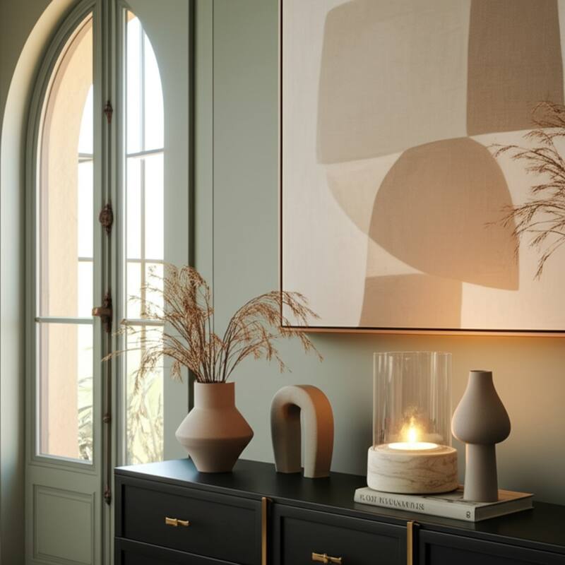 Glass Hurricane Lantern with Marble Base for Home Office - 13" Ivory - 8.25" x 8.25" x 13"