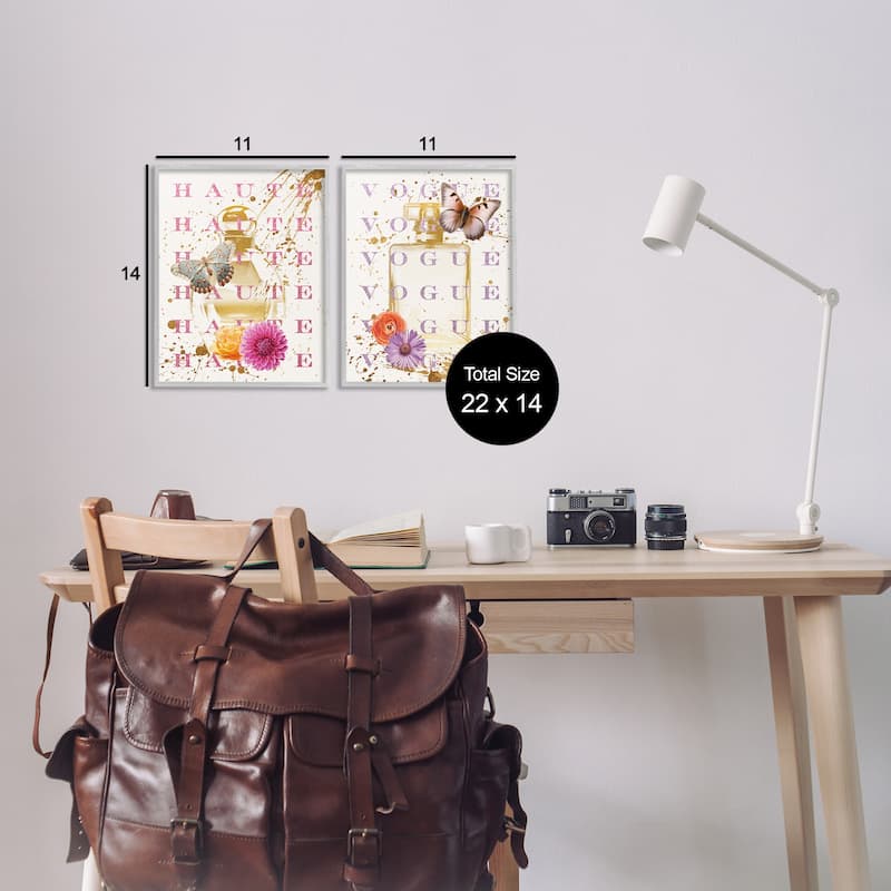 Stupell Glam Perfumes with Butterflies Framed Giclee Art Design By Susan Arnot (Set of 2)