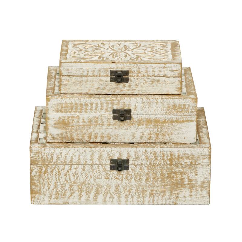 Wood Handmade Box with Hinged Lid (Set of 3)