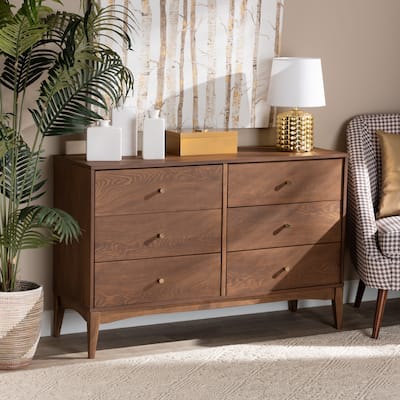 Landis Mid-Century Modern Ash Walnut Finished Wood 6-Drawer Dresser